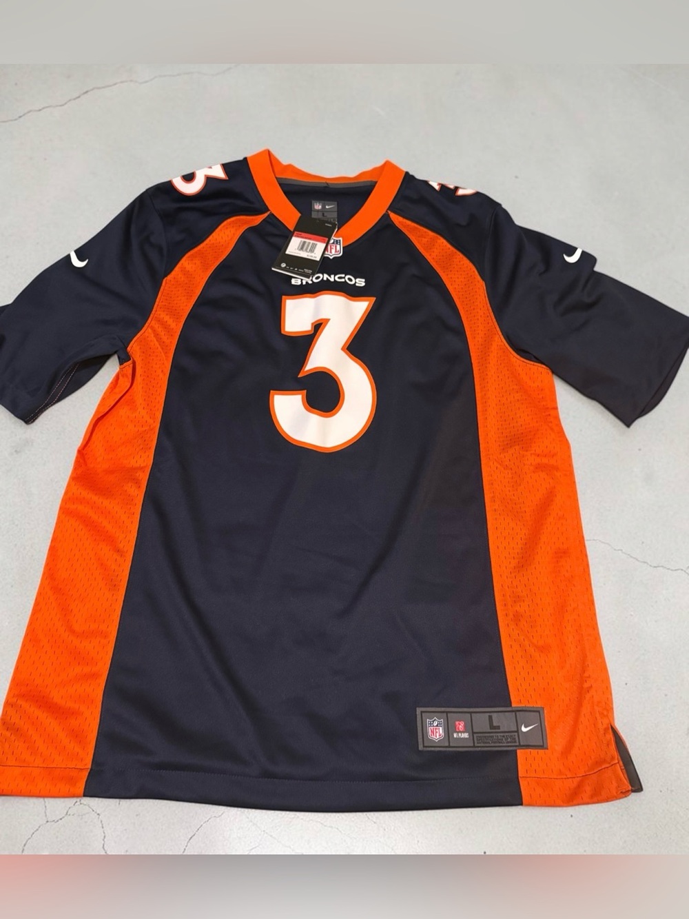 Nike Broncos Navy and Orange #3 Football Jersey